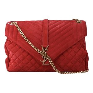 Yves Saint Laurent Scarlet Quilted suede Shoulder Bag or cross bag w/ gold chain